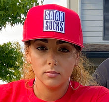 Load image into Gallery viewer, Satan Sucks Block Patch Mesh Snap Back Ball Cap