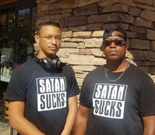 Load image into Gallery viewer, Satan Sucks Black Block Style T's
