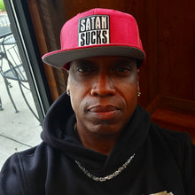 Load image into Gallery viewer, Satan Sucks Block Patch Mesh Snap Back Ball Cap
