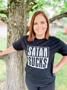 Satan Sucks Black Block Style T's